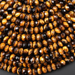 AAA Faceted Natural Tiger's Eye 8mm Rondelle Gemstone Beads 14.5" Strand