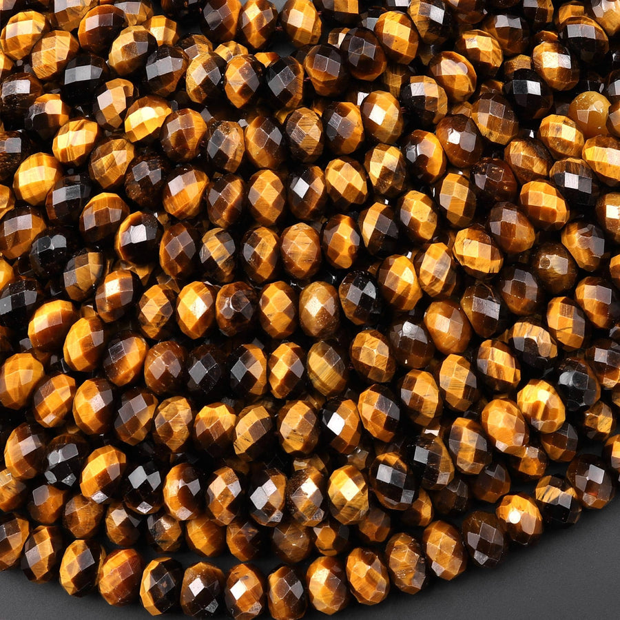 AAA Faceted Natural Tiger's Eye 8mm Rondelle Gemstone Beads 14.5" Strand