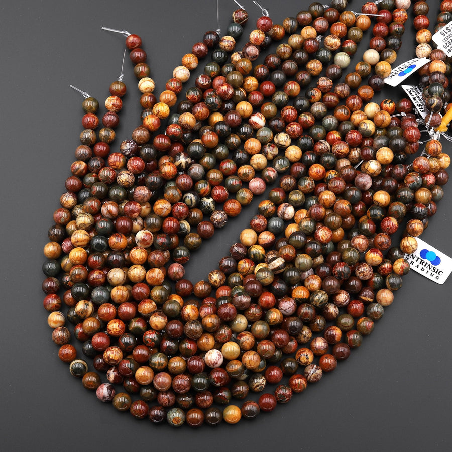 Natural Red Creek Jasper 4mm 6mm 8mm 10mm 12mm Round Beads Aka Cherry Creek Multicolor Picasso Jasper 15.5" Strand