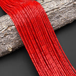 Genuine Red Bamboo Coral Smooth Thin Long Tube Cylinder 3x10mm Beads 15.5" Strand