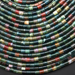 Natural Indian Agate 4x4mm Tube Cylinder Beads Aka Green Red Bloodstone 15" Strand