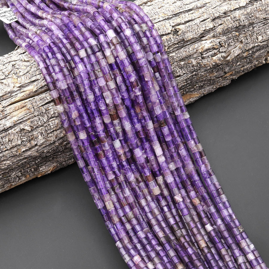 Natural Purple Amethyst 4x4mm Tube Cylinder Beads 15" Strand