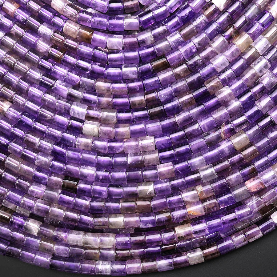 Natural Purple Amethyst 4x4mm Tube Cylinder Beads 15" Strand