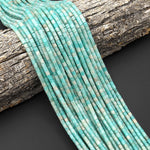 Natural Sea Blue Green Peruvian Amazonite 4x4mm Tube Cylinder Beads 15" Strand