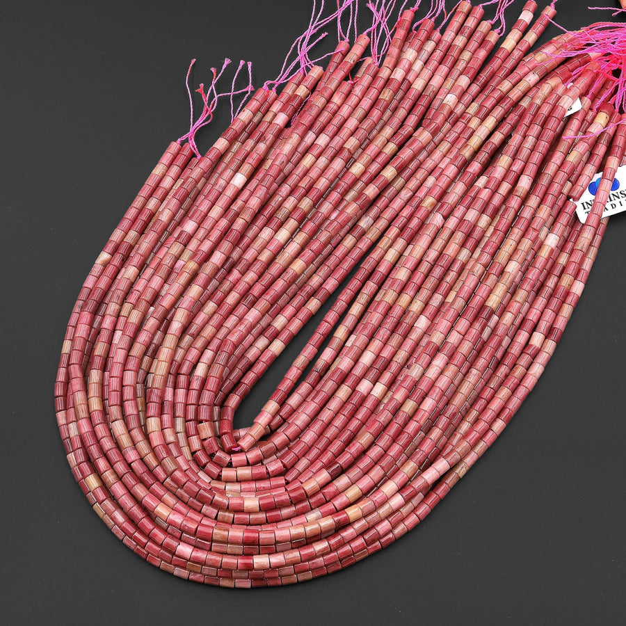 Natural Pink Petrified Rhodonite 4x4mm Tube Cylinder Beads 15" Strand