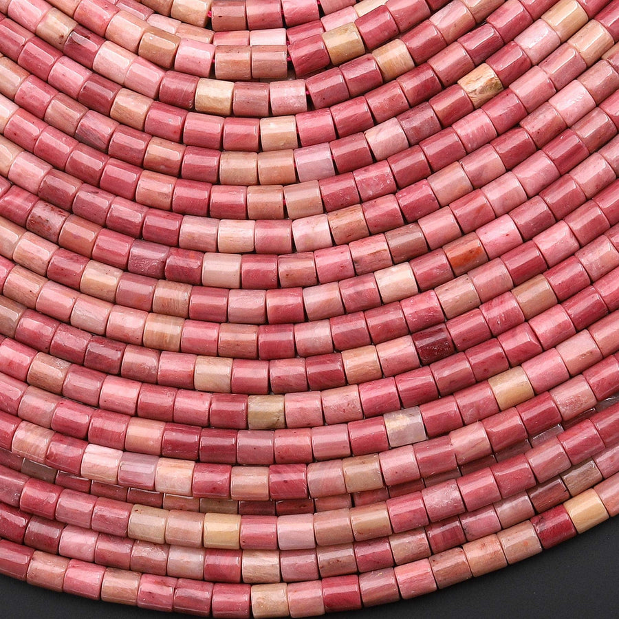 Natural Pink Petrified Rhodonite 4x4mm Tube Cylinder Beads 15" Strand