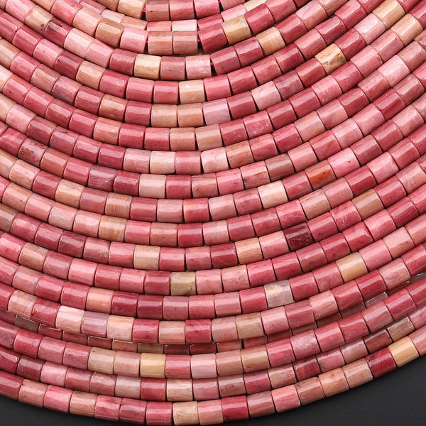 Natural Pink Petrified Rhodonite 4x4mm Tube Cylinder Beads 15" Strand