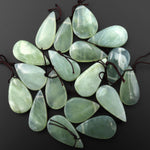 Natural Green Serpentine Jade Pendant Side Drilled Teardrop Gemstone
