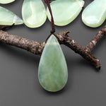 Natural Green Serpentine Jade Pendant Side Drilled Teardrop Gemstone