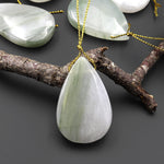 Natural Green Actinolite In Quartz Pendant Side Drilled Teardrop Gemstone