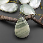 Natural Green Actinolite In Quartz Pendant Side Drilled Teardrop Gemstone