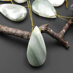 Natural Green Actinolite In Quartz Pendant Side Drilled Teardrop Gemstone