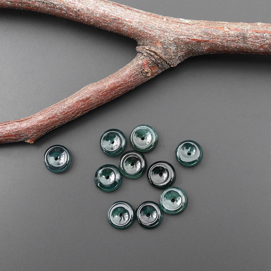 10 Beads AAA Natural Guatemalan Blue Green Jade 8mm Puffed Disc Coin Gemstone