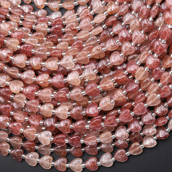Natural Natural Strawberry Quartz Carved Heart Beads 6mm Gemstone 15.5" Strand