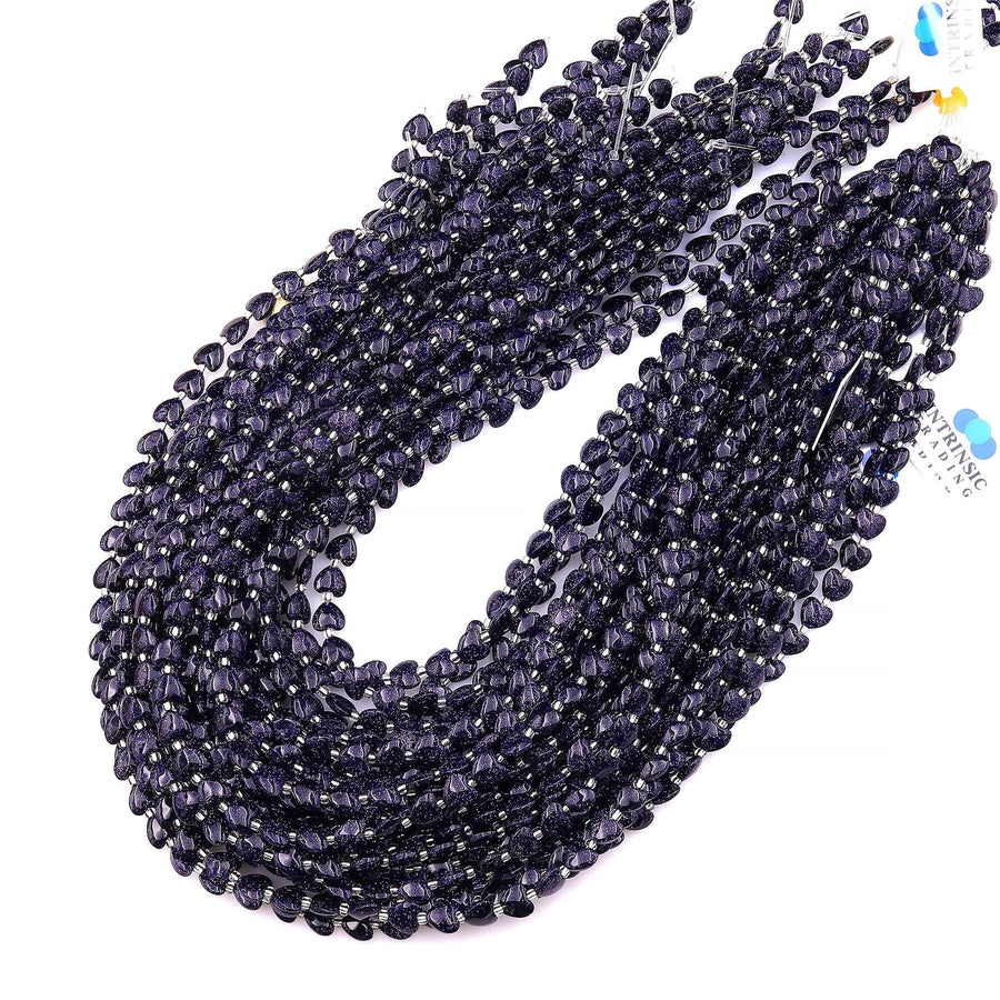 Carved Blue Goldstone Smooth Heart Beads 6mm Gemstone 15.5" Strand