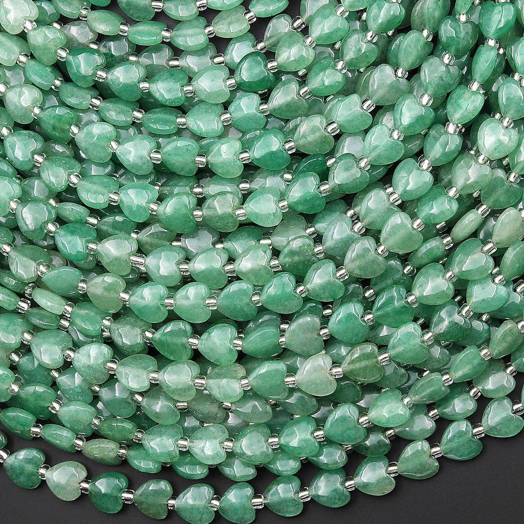 Natural Natural Green Aventurine Carved Heart Beads 6mm Gemstone 15.5" Strand