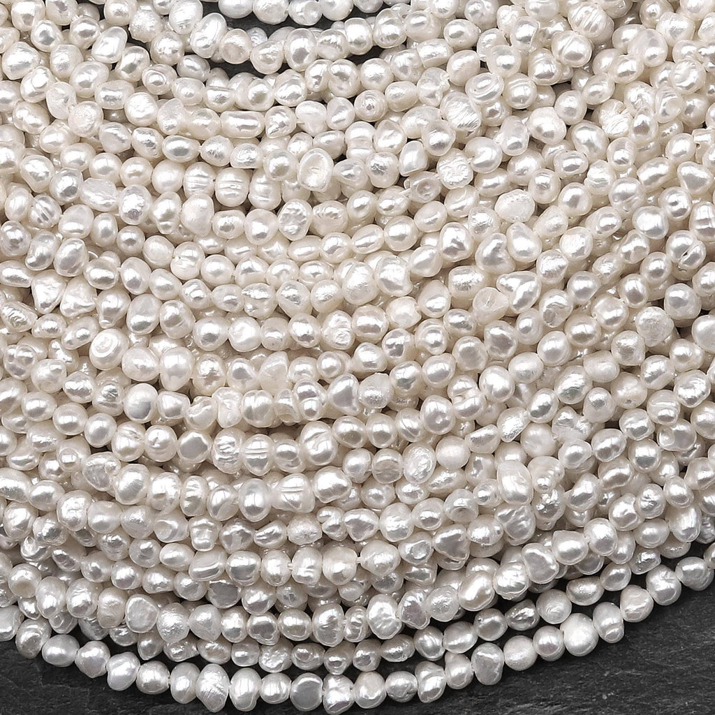 Genuine Natural White Freshwater Pearl 4mm Center Drilled Nugget Beads 14.5" Strand