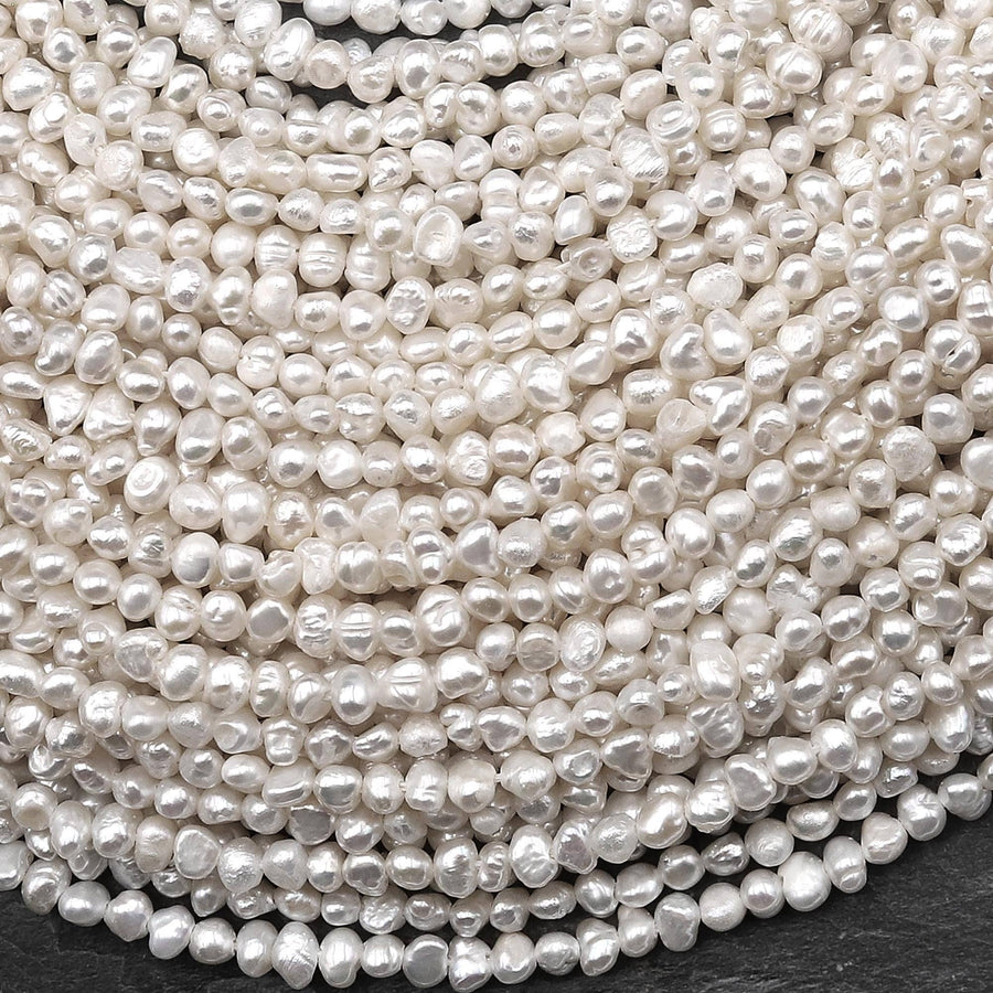 Genuine Natural White Freshwater Pearl 4mm Center Drilled Nugget Beads 14.5" Strand