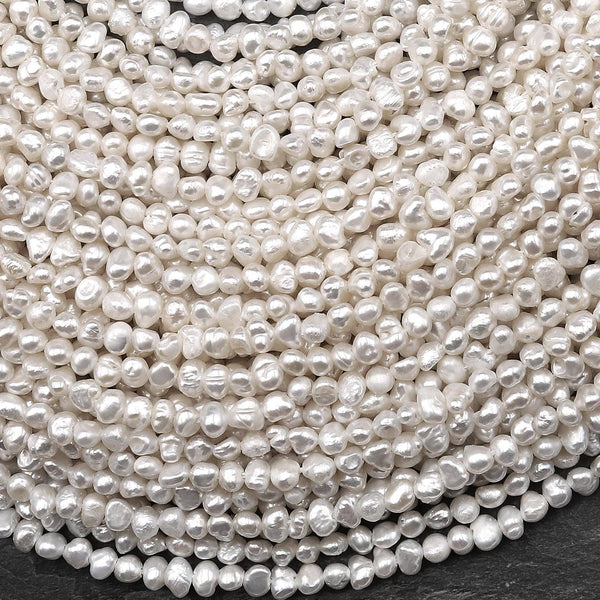 Genuine Natural White Freshwater Pearl 4mm Center Drilled Nugget Beads 14.5" Strand