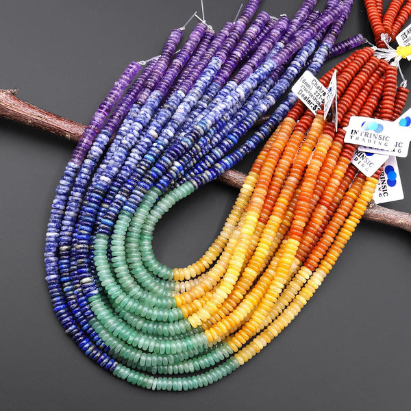 AAA Natural Chakra Beads 6mm Smooth Thin Rondelle Gemstone Amethyst Amazonite Lapis Tiger's Eye Orange Aventurine Red Jasper 15.5" Strand