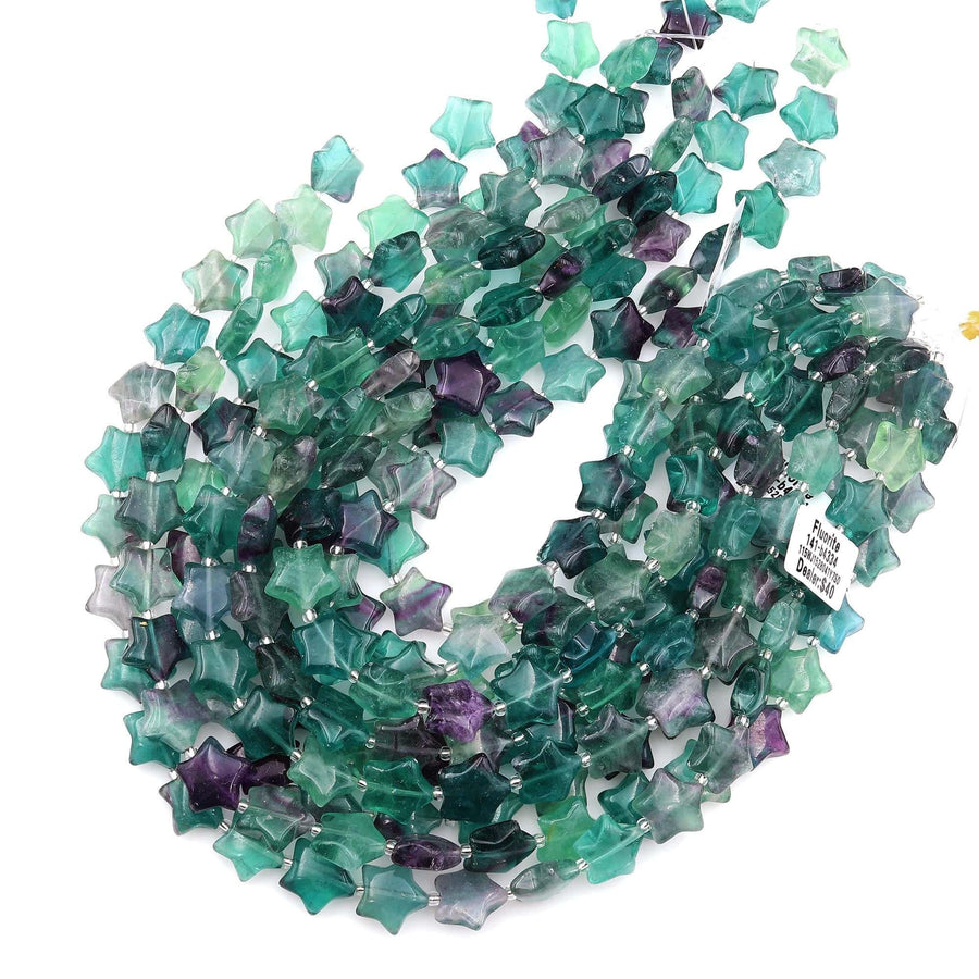 Natural Green Purple Fluorite Beads 16mm Puffy Star Gemstone 15.5" Strand