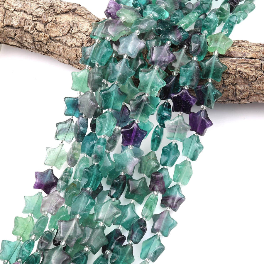 Natural Green Purple Fluorite Beads 16mm Puffy Star Gemstone 15.5" Strand