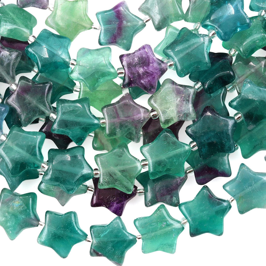 Natural Green Purple Fluorite Beads 16mm Puffy Star Gemstone 15.5" Strand