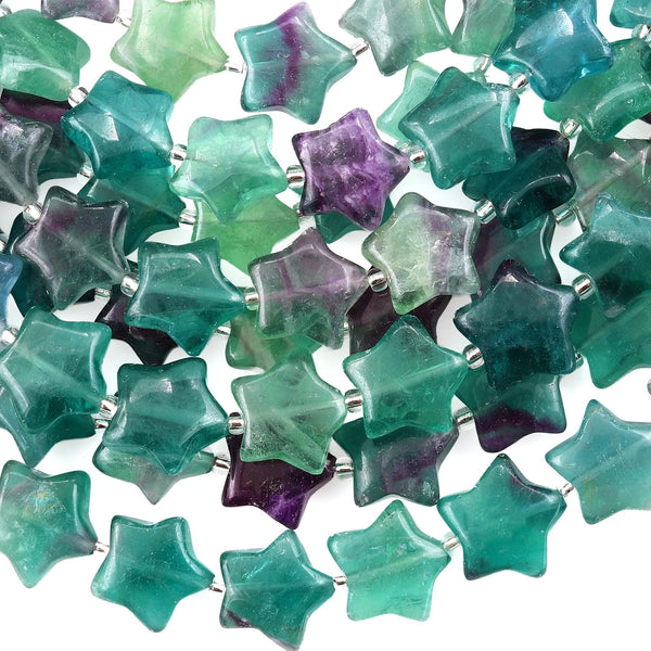 Natural Green Purple Fluorite Beads 16mm Puffy Star Gemstone 15.5" Strand
