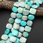 Large Natural Peruvian Amazonite Beads Faceted Octagon Rectangle Center Drilled Cushion Tile 15.5" Strand