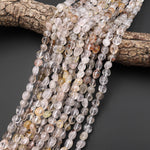 Natural Rock Crystal Phantom Quartz Irregular Pebble Rounded Nugget Beads 15.5" Strand