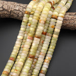 AAA Large Natural Green Brown Calcite 12mm Heishi Wheel Rondelle Beads Aka Afghanistan Jade 15.5" Strand