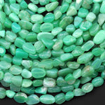 Natural Australian Green Chrysoprase Beads Freeform Pebble Nuggets Vertically Drilled 15.5" Strand
