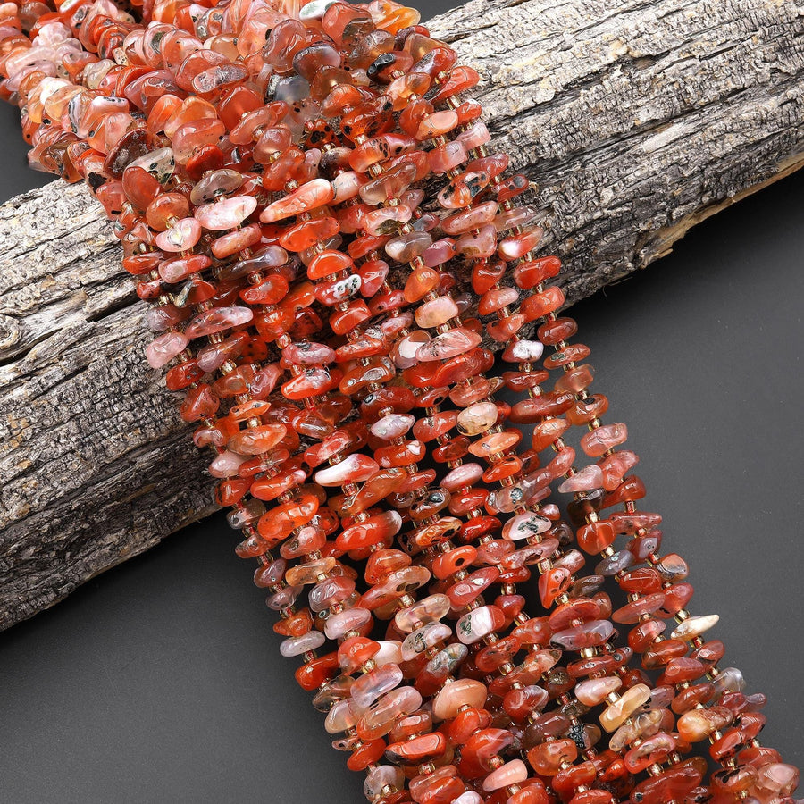 Rare Natural Moroccan Red Agate Freeform Center Drilled Nugget Beads Gemstone 15.5" Strand