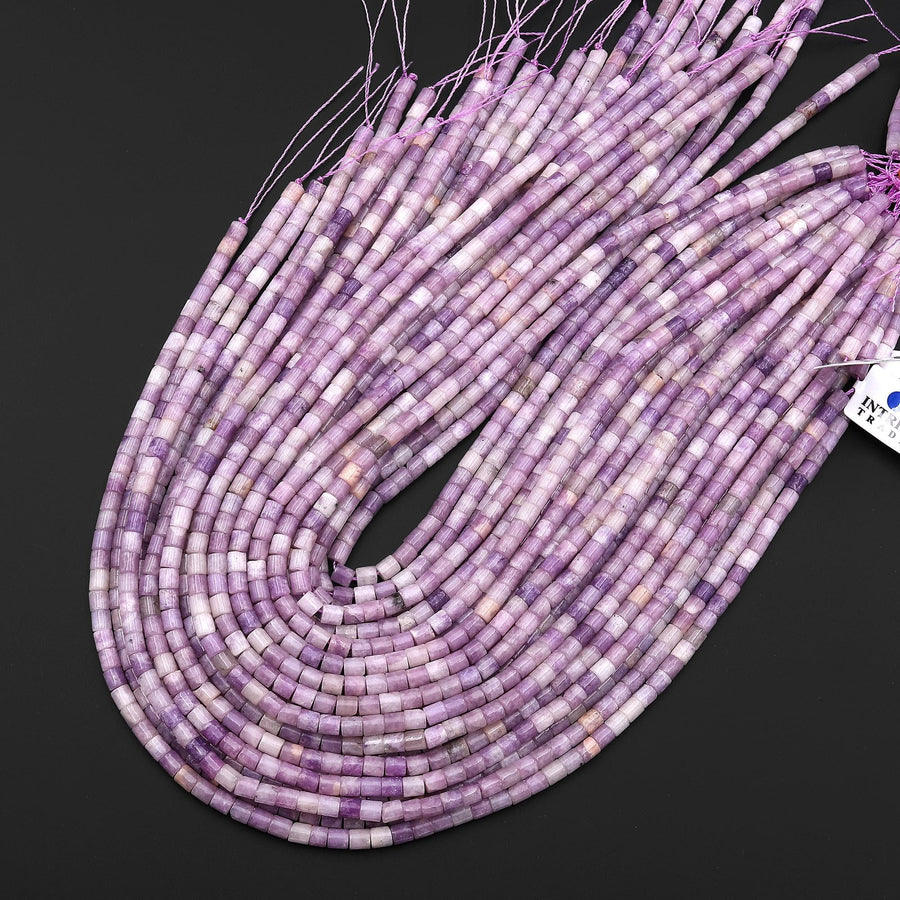 Natural Lilac Purple Lepidolite 4x4mm Tube Cylinder Beads 15" Strand