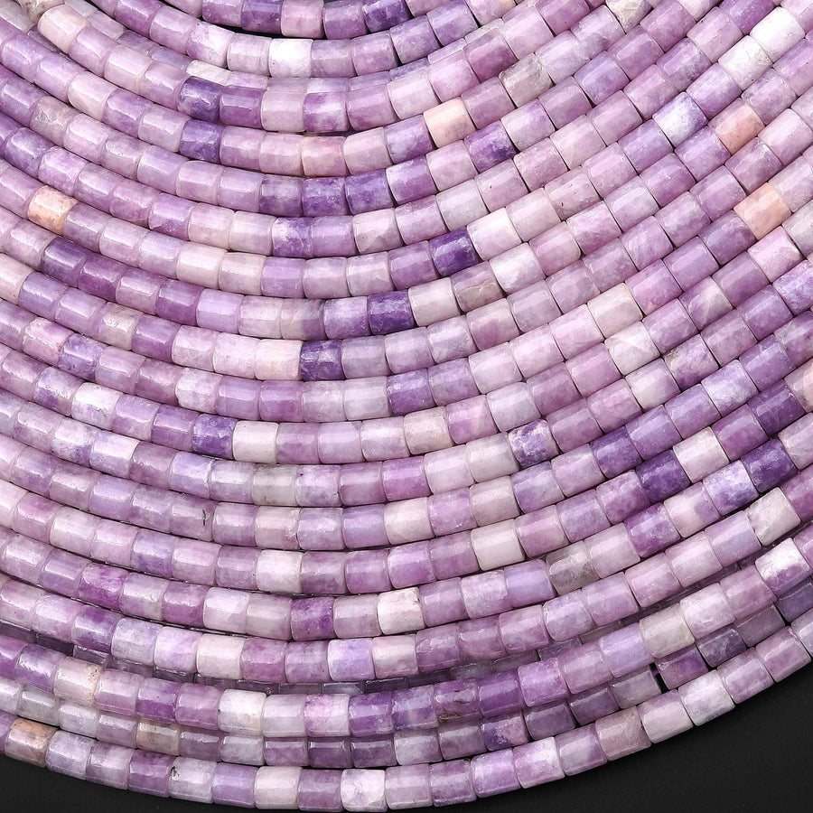 Natural Lilac Purple Lepidolite 4x4mm Tube Cylinder Beads 15" Strand