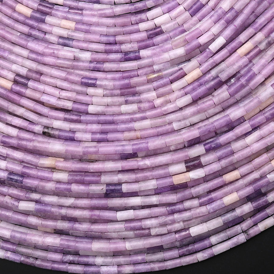 Natural Lilac Purple Lepidolite 4x2mm Small Thin Smooth Spacer Tube Beads 15.5" Strand