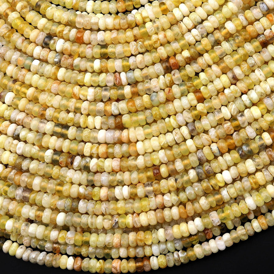 Faceted Natural African Golden Yellow Opal Smooth 4mm Rondelle Beads 15.5" Strand