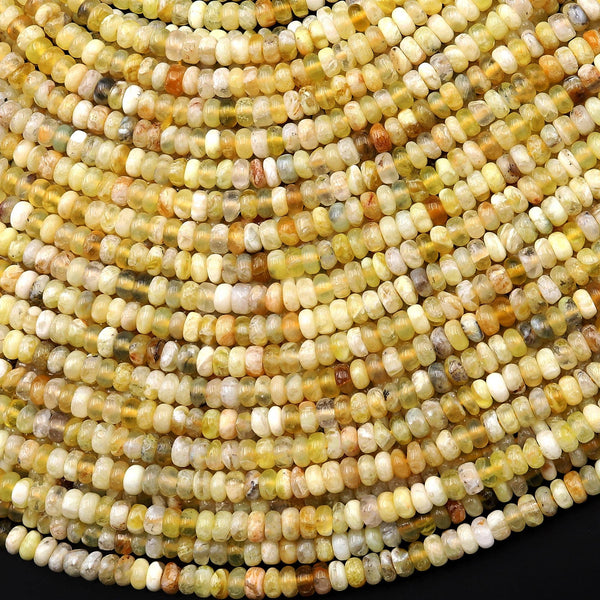 Faceted Natural African Golden Yellow Opal Smooth 4mm Rondelle Beads 15.5" Strand