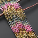 Faceted Natural Pink Green Blue Paraiba Brown Tourmaline 2mm Round Beads Ombre Gemstone 15.5" Strand