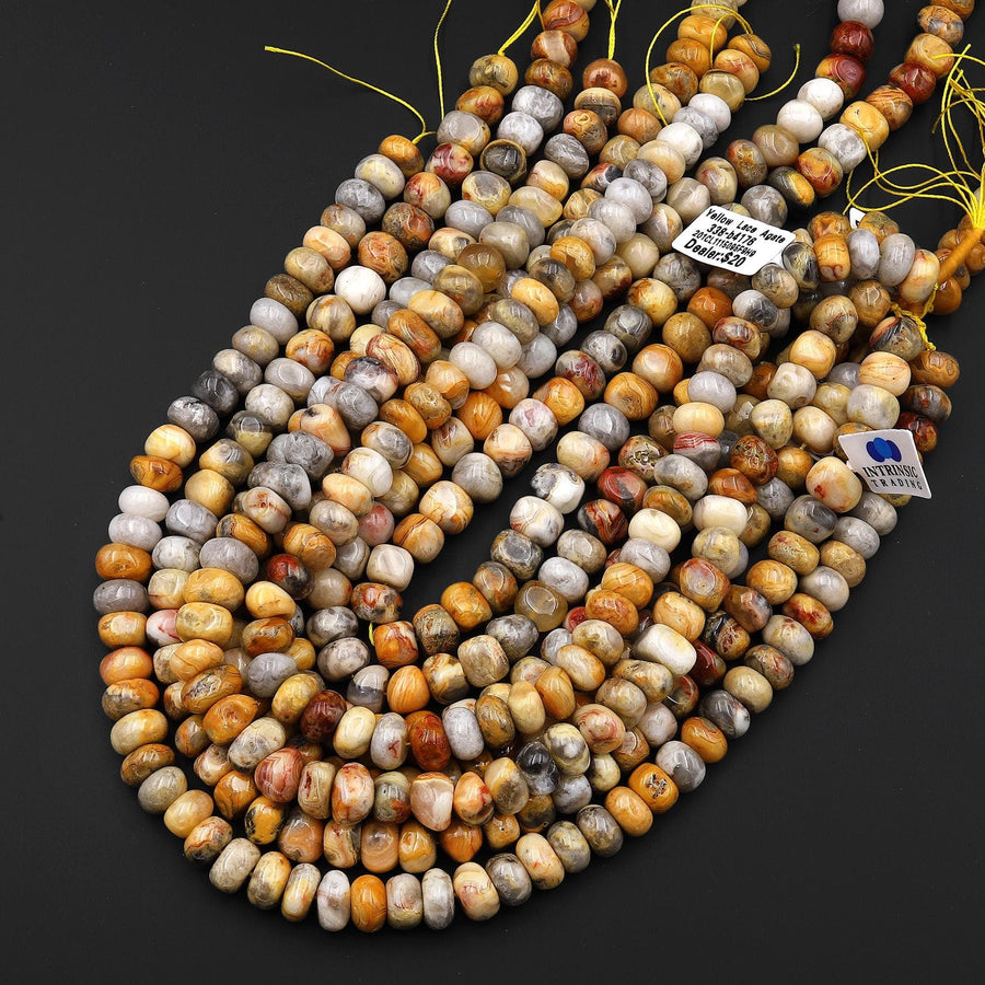Freeform Natural Crazy Lace Agate Thick Rondelle Beads Gemstone 15.5" Strand