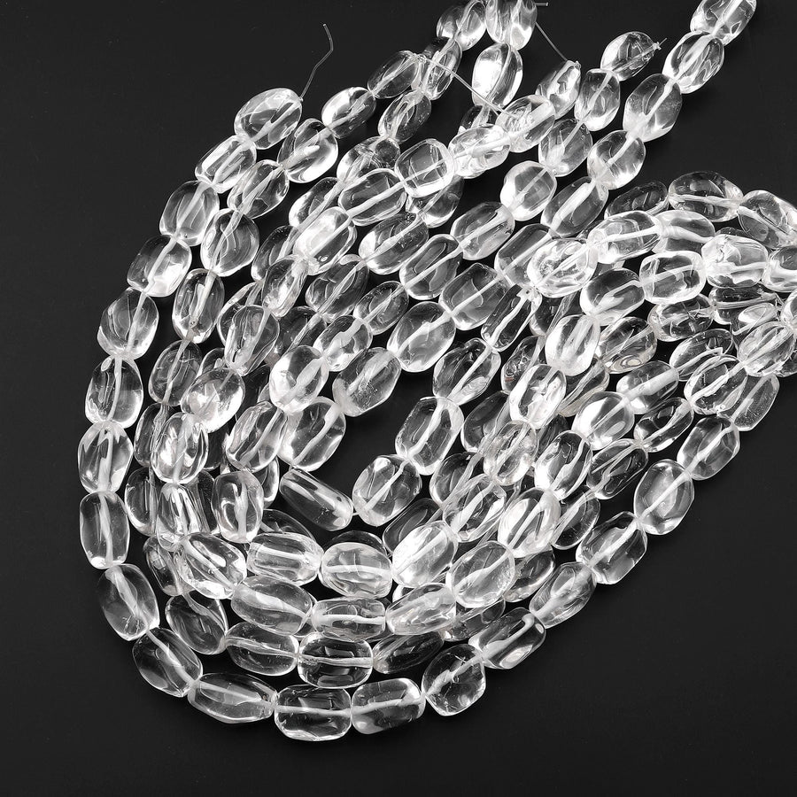 Natural Rock Quartz Beads Freeform Barrel Oval Nuggets Clear Healing Crystals 15.5" Strand