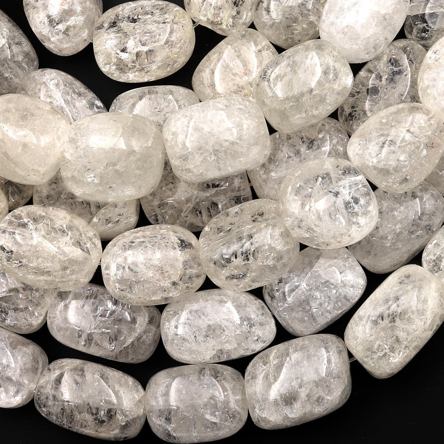 Chunky Natural Cracked Rock Crystal Quartz Nugget Beads 15.5" Strand