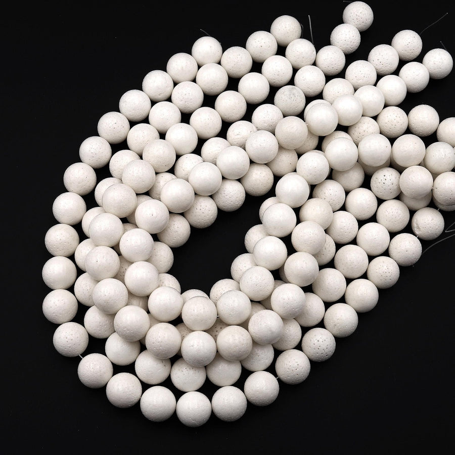 Large Natural White Sponge Coral Beads 16mm 17mm 18mm Smooth Round Gemstone 15.5" Strand
