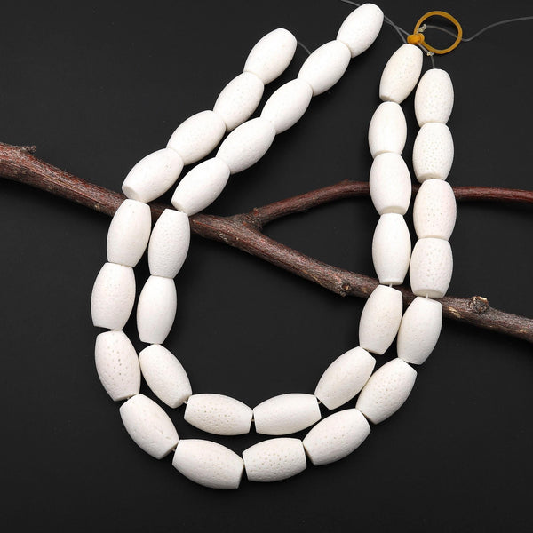 Large Natural White Sponge Coral Beads Barrel Cylinder Drum 24mm Gemstone 15.5" Strand