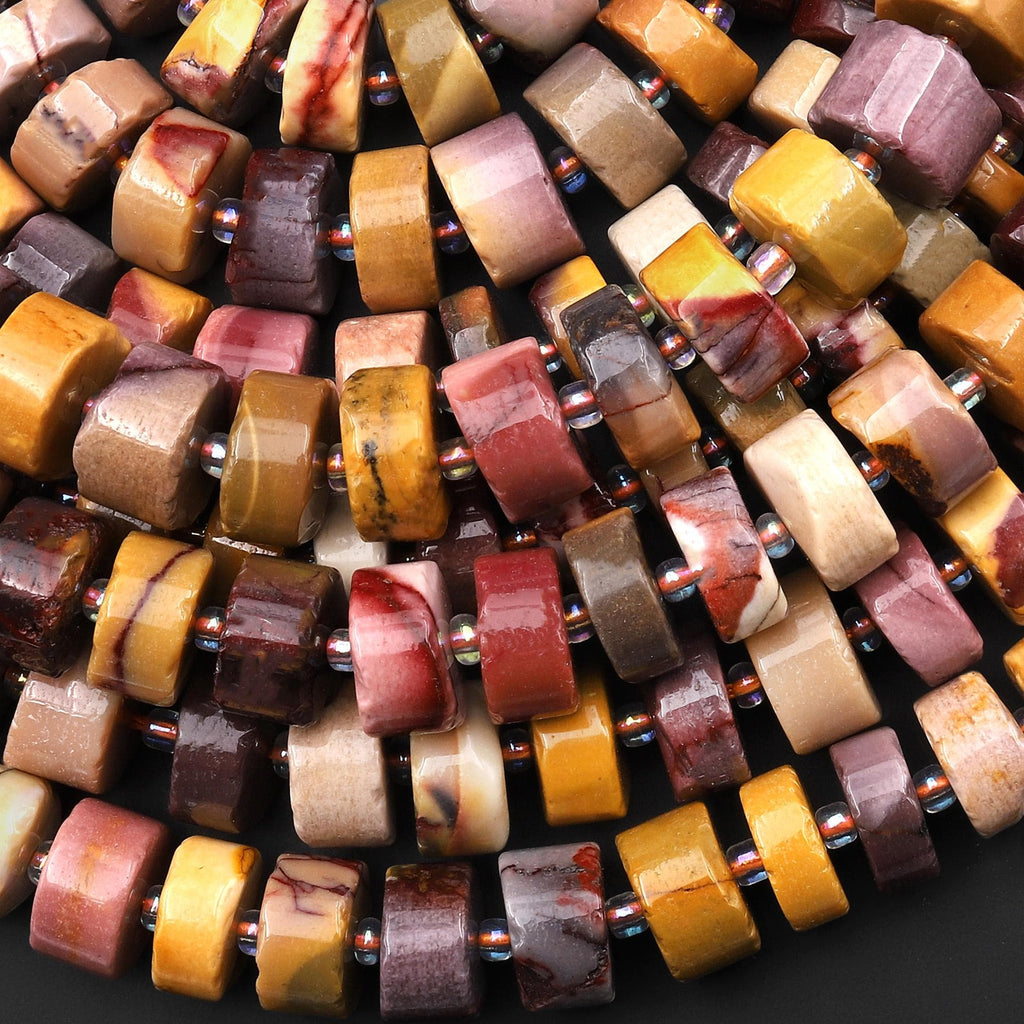 Natural Australian Mookaite Smooth Thick Rondelle Wheel Beads Sunset Colors 15.5" Strand