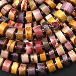 Natural Australian Mookaite Smooth Thick Rondelle Wheel Beads Sunset Colors 15.5" Strand
