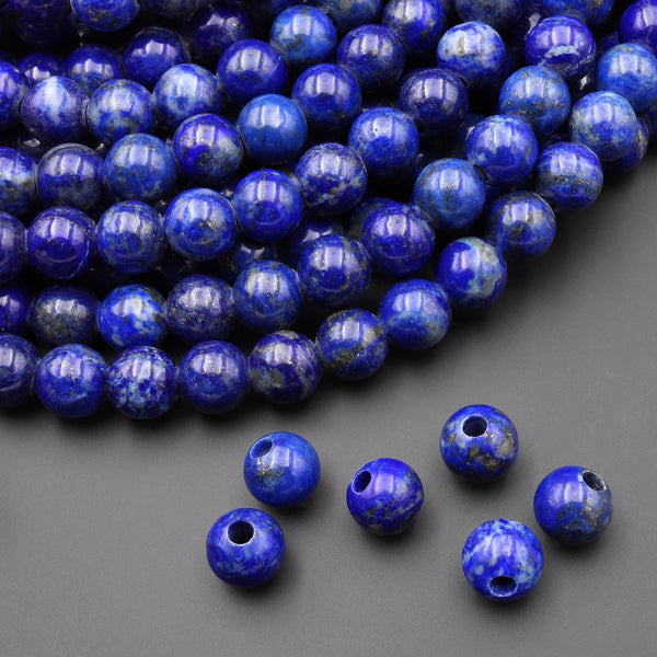 Large Hole Beads 3mm Drill AAA Natural Blue Lapis 10mm Round Beads 8" Strand