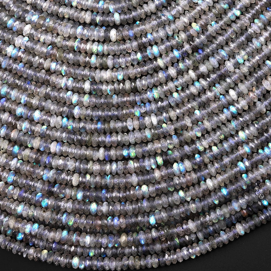 AAA Faceted Natural Labradorite 4mm Thin Rondelle Beads 15.5" Strand