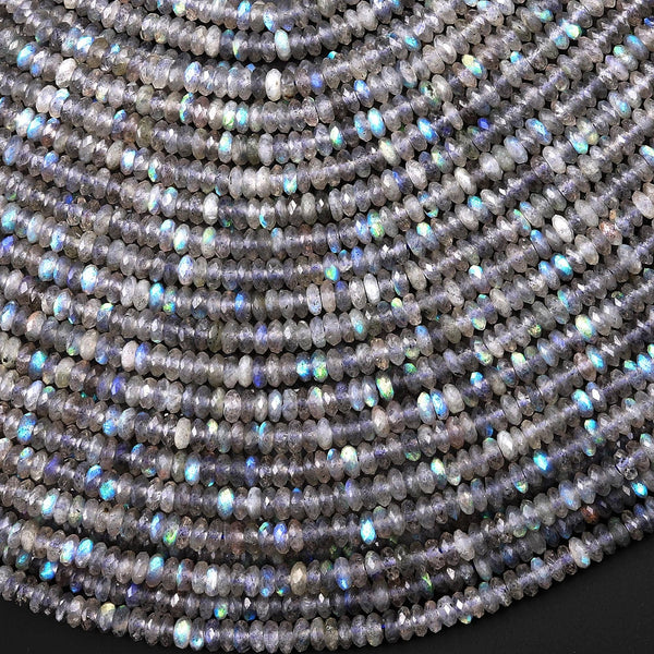 AAA Faceted Natural Labradorite 4mm Thin Rondelle Beads 15.5" Strand