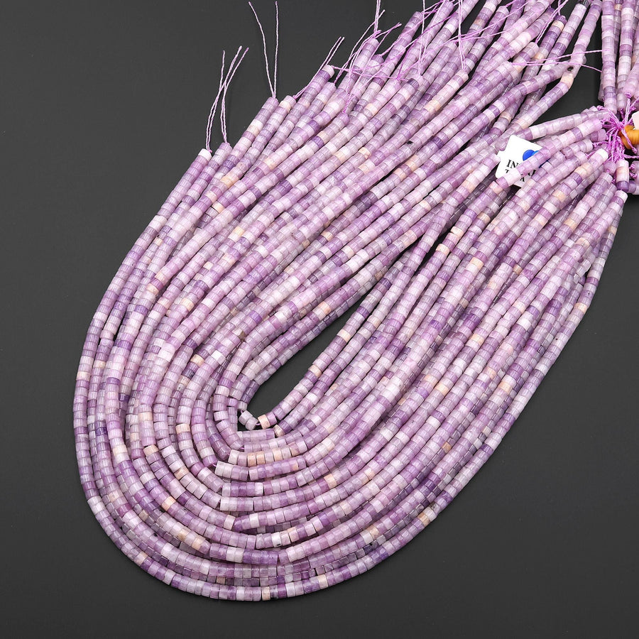 Natural Soft Lilac Purple Lepidolite 4mm Heishi Rondelle Beads 15.5" Strand